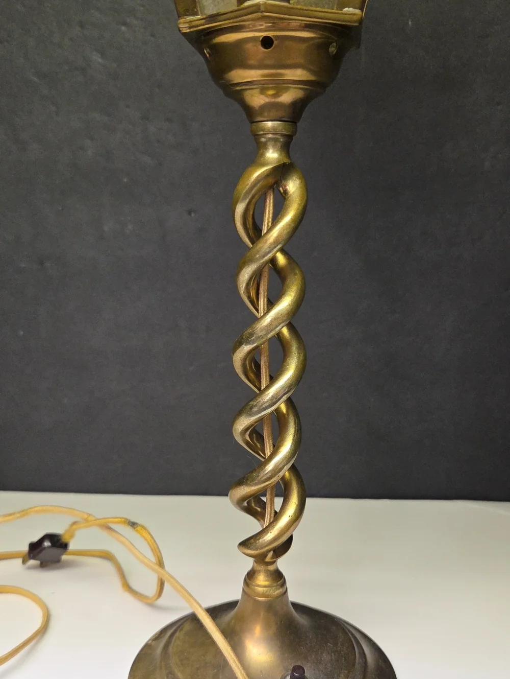 Vintage Arts & Crafts Barley Twist Brass Lantern,